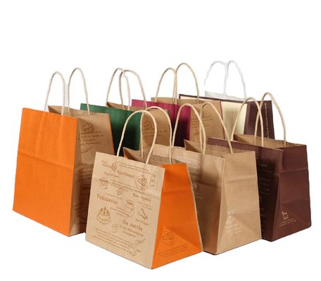 Personalisieren Sie Ihr eigenes Logo Flexo-gedruckte Patch-Griff Kraftpapier-Tasche zum Mitnehmen für Fast Food