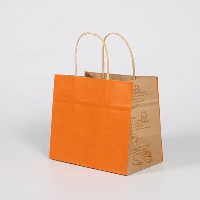 Personalisieren Sie Ihr eigenes Logo Flexo-gedruckte Patch-Griff Kraftpapier-Tasche zum Mitnehmen für Fast Food