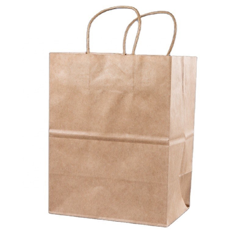 Personalisieren Sie Ihr eigenes Logo Flexo-gedruckte Patch-Griff Kraftpapier-Tasche zum Mitnehmen für Fast Food